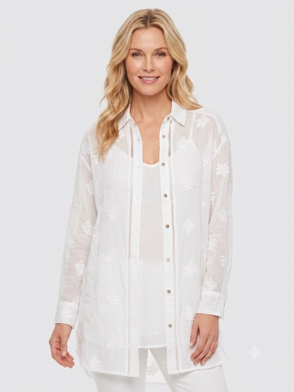 Sundance Cloverfield White Embroidered Sheer Tunic Shirt & Camisole Set XS